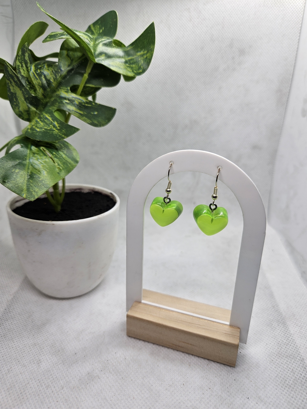 Green Heart Dangle Earrings - Lightweight Women’s Jewelry